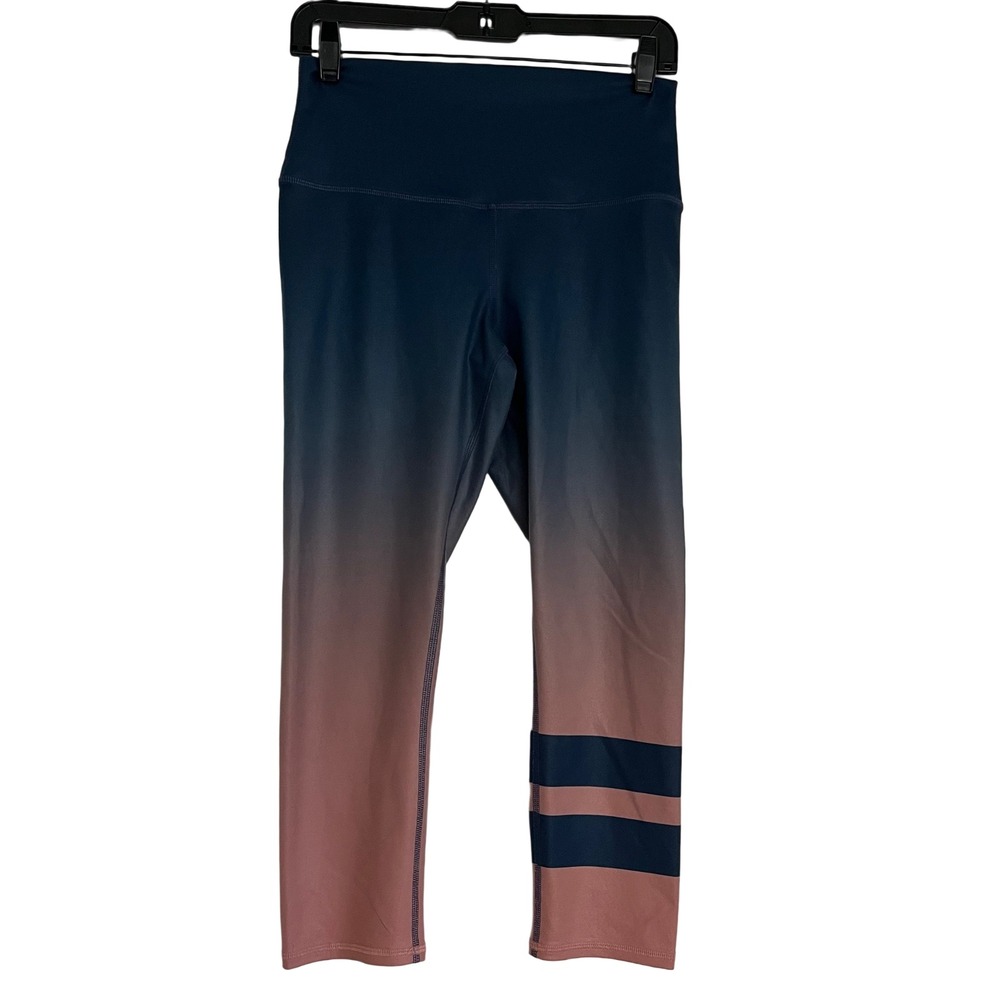 Alo Yoga Ombre Leggings Womens Medium Navy Mauve High Waisted Striped Athleisure
